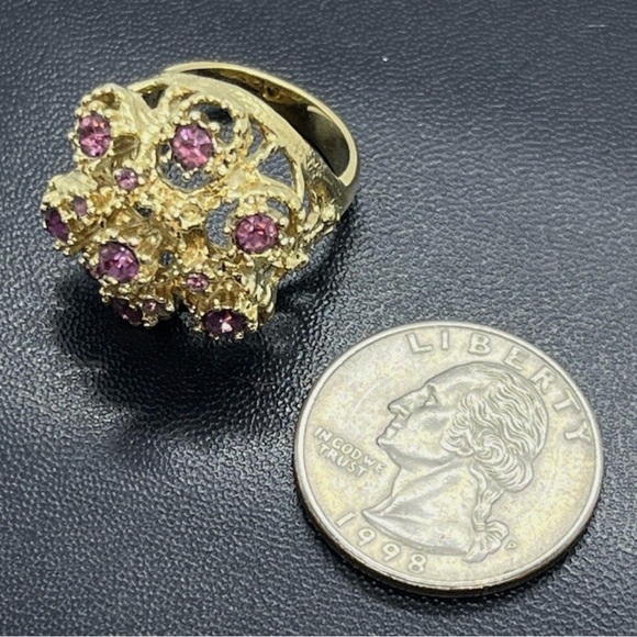 Vintage 18kt Gold Plated HGE Ruby Cluster Cocktail Ring Size 8 - Picture 8 of 10